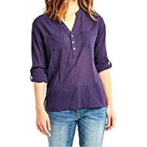 Carve Designs Women’s Dylan Cotton Gauze Textured Long Sleeve Top Purple Sz M